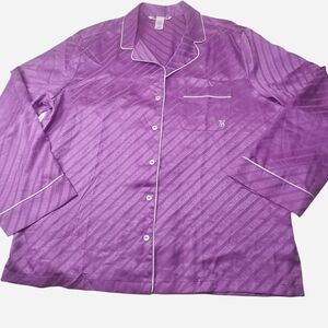 Victoria's Secret Pajama Top Womens Medium Purple Satin Button Up Sleepwear Y2k